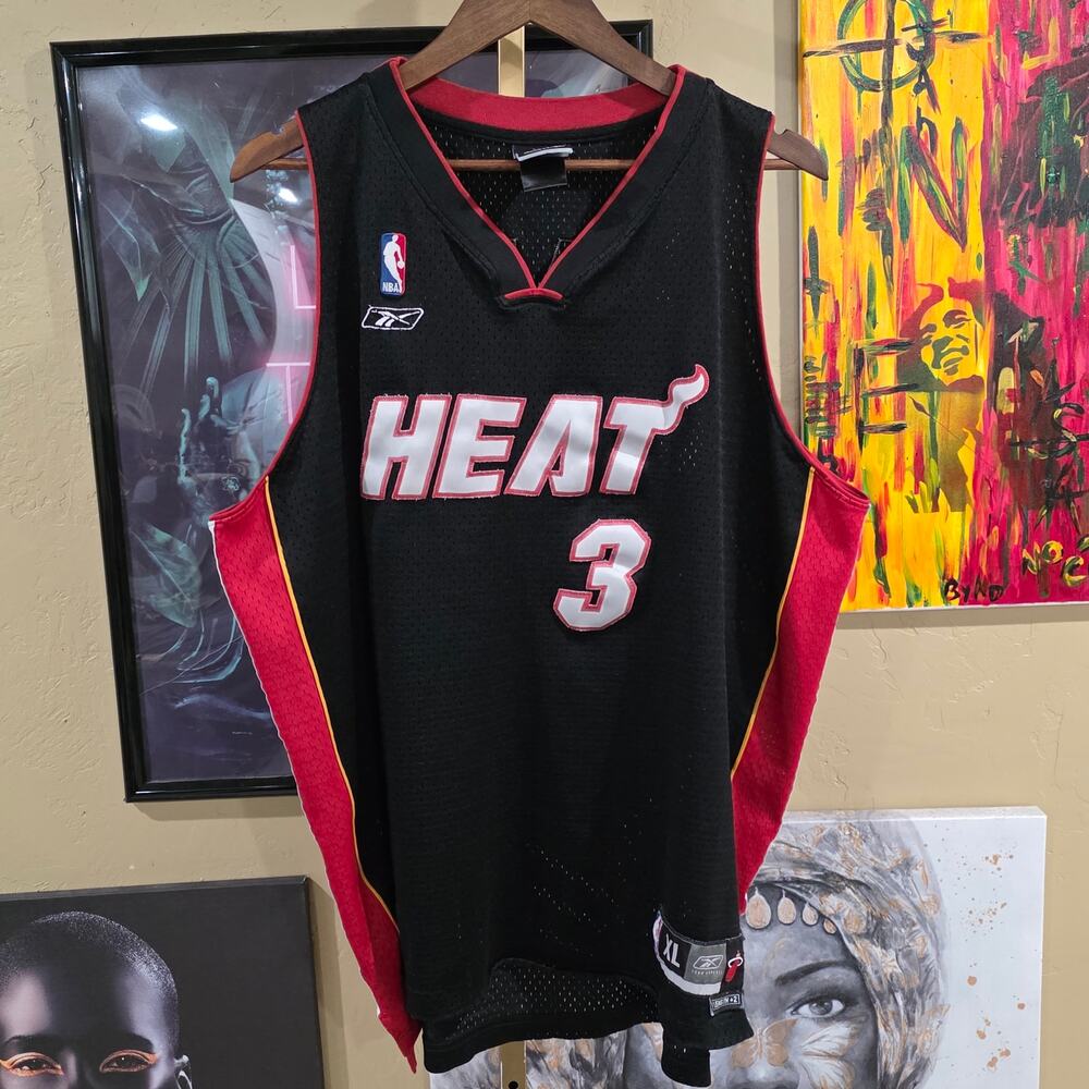 Rare Vintage Y2K Reebok Dwyane Wade #3 Miami Heat NBA Jersey Black XL